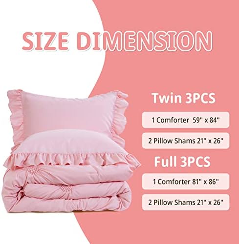 Royalay Pink Bedding Kids Conjuntos de consoladores para meninas Batchding Set Full/Queen Size com 2 Shams de travesseiro, Belush Belish Pleat Consolador para toda a temporada