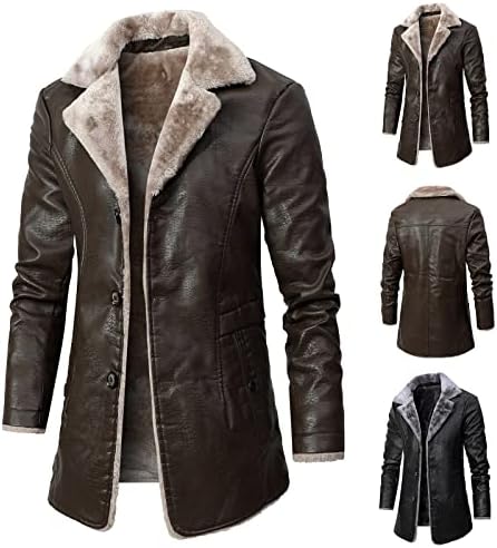 Jaquetas de couro falso para homens lã de inverno Sherpa forrada revestida com casacos de moto de pesos pesados ​​longos