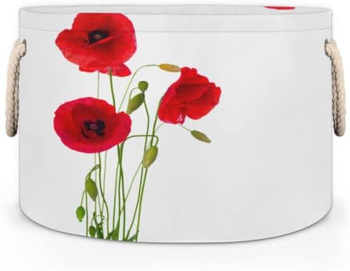 Poppy Flower Grandes cestas redondas para cestas de lavanderia de armazenamento com alças cestas de armazenamento de cobertor
