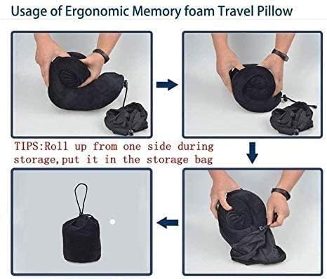 Travesseiro de viagem qinersaw pura espuma de memória travesseiro de pescoço, bolsa de transporte compacta, para