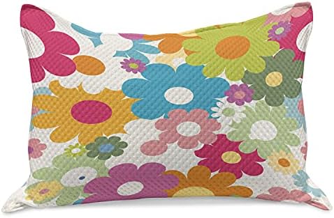 Ambsosonne Floral malha de colcha de travesseira, arco -íris Imagem vívida de cor, inspirada Blooming Nature Symmetrical