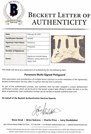 Paramore Banda completa assinou autógrafos de tamanho real de stratocaster de stratocaster com Beckett Bas Carta de autenticidade -