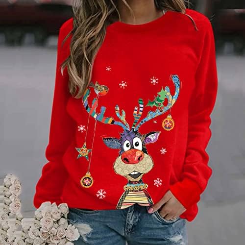 Camisas de manga comprida para mulheres de Natal coloridas de natal colorido de rena de rena