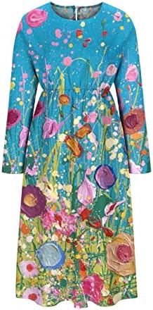 Vestidos midi nokmopo para mulheres moda casual estampa floral vestido de giro de decote em V Swort Swort Vestido maxi