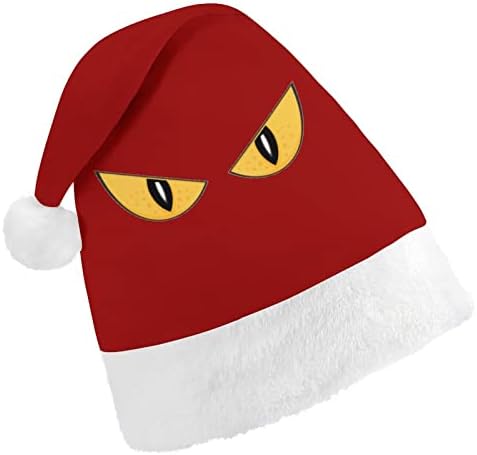 Olhos de monstros assustadores e selvagens chapéu de natal de Natal e bons chapéus de Papai Noel com borda de pelúcia
