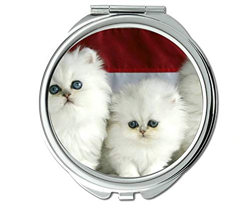 Espelho compacto espelho compacto de dupla face, espelho de gato para homens/mulheres, ampliação de 1 x 2x
