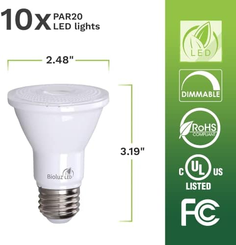 Bioluz LED 10 pacote par20 lâmpada LED 90 CRI 5,5W = 75W Lâmpada de lâmpada de substituição 3000K Branco macio, E26, ângulo de feixe