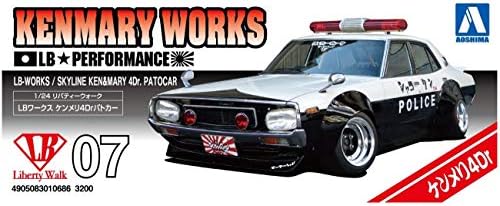 Aoshima Bunka Kyozai 1/24 Liberty Walk Series No. 7 lb Works Nissan Skyline Kenmeri 4DR Police Car Plástico Modelo