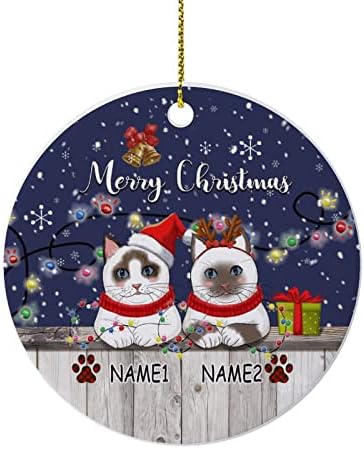 Enfeites de Natal Feliz Natal Nome do gato personalizado Cerâmica Ornamento de cerâmica Office Home Office natal redondo