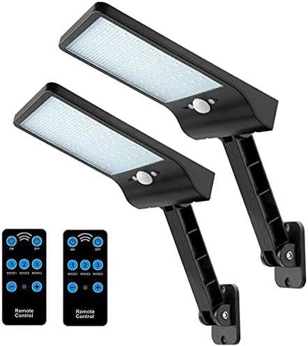 Auzev Remote Solar Lights Outdoor 2 pacote 56 Lâmpada de rua LED Sensor de movimento sem fio 180 ° Bracket Security Night Light