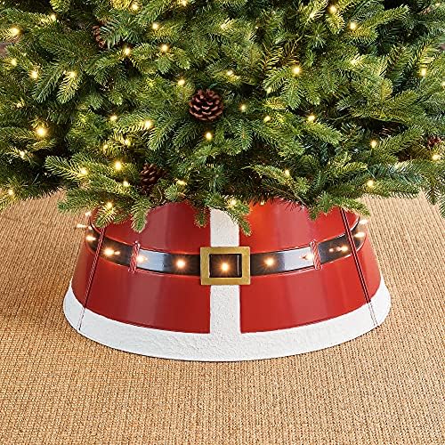Glitzhome 26 D Red Metal Santa Belt Tree Collar, Tree Decorativa Stand Tree Tree Ring com luz de corda para decoração de Natal