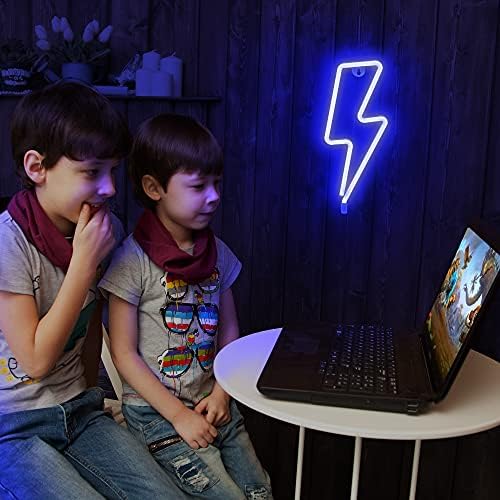 Lumoonosity Lightning Bolt Neon Sinais, Luz de raio LED de LED alimentado por USB, com interruptor ligado/desligado, sinal de néon