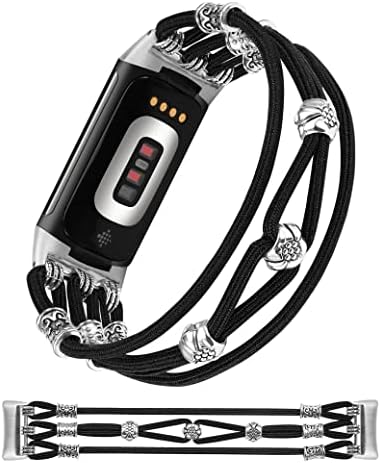 Bracelet de contas W-rara compatível com Fitbit Charge 5 Bandas para homens homens, BOHO Hippie Strap Premium Nylon