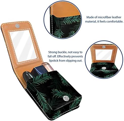 Bolsa de batom de batom de maquiagem de oryuekan com espelho portátil de armazenamento de armazenamento portátil de armazenamento de armazenamento labial de armazenamento, folhas verdes plantas tropicais vintage