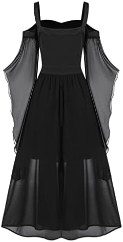 Vestidos góticos pejock para mulheres, Halloween feminino plus size ombro frio vestido comprido manga de borboleta Lace