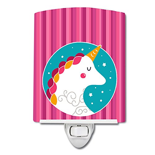 Tesouros de Caroline BB7139CNL Unicorn Rosa Listras Cerâmica Night Light, Compact, Ul certificada, ideal para quarto, banheiro,