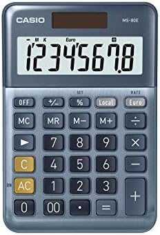 Calculadora de Desktop Casio MS-80E Conversão de moeda de 8 dígitos, frente de alumínio, botão de correção rápida, energia solar/bateria
