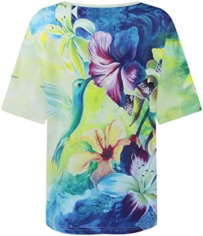 Meninas adolescentes camisa de manga curta pássaro gráfico floral solto ajuste plus size blusas t camisetas profundas v rionhge de pescoço camisa 7f