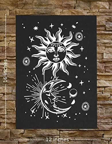 Sun & Moon Canvas Print/Back Patch - Grunge Hippie Pentacle gótico gótico oculto pentagrama estrela espiritual sagrada natureza