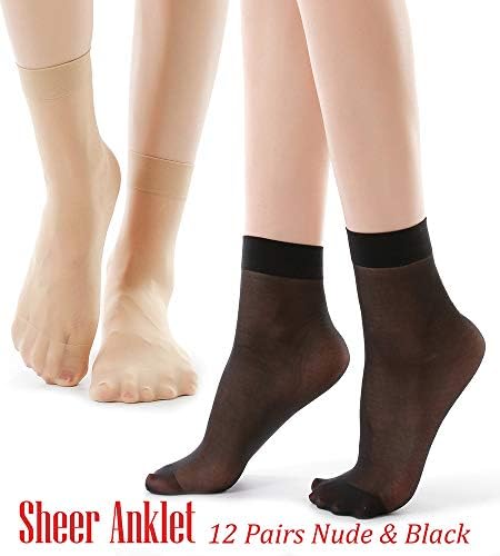 G&Y 12 pares de meias de nylon de tornozelo para mulheres - 20D meias de meia -calça