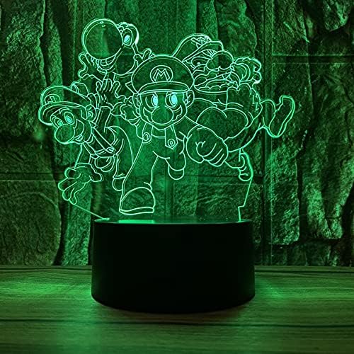 Super Mario e Luigi Figuras Figuras de Ação desenho animado Yoshi & Mario Bros 3D LED ILUSÃO OPTICO Decoração Lumineira de mesa com