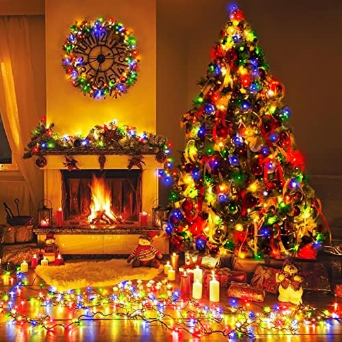 Luzes de cordas de Natal de Ealebe 200 LED, Luzes decorativas de Natal de 66 pés à prova d'água, luzes de fadas LED 8 modos, arame verde, para decoração caseira de festas de Natal ao ar livre - Multicolor