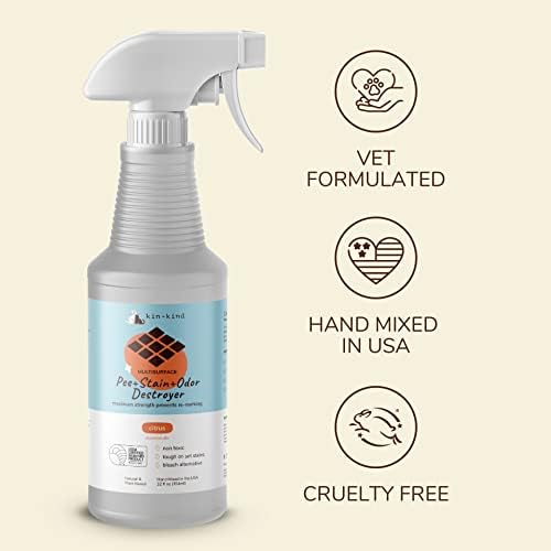 Kin+Kind Pet Odor Eliminator para desodorizador de lixo, spray eliminador de odor da urina para animais de estimação e spray de removedor de manchas para inundações de Harwood, carpete e tecido - xixi, odor e destróier de mancha 32 fl oz