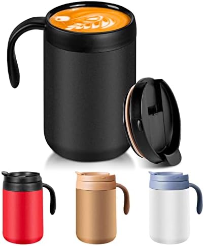 Hg HGrope Caneca de café preto, caneca de café isolada com alça, caneca de café em aço inoxidável com lábio, caneca isolada reutilizável,