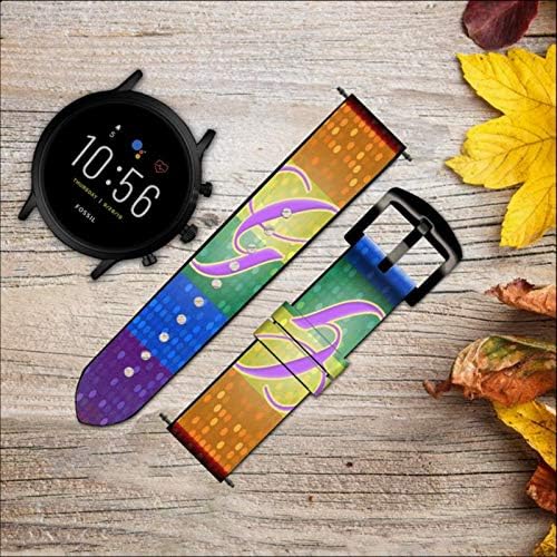 CA0494 Rainbow LGBT Gay Pride Flag Leather & Silicone Smart Watch Band Strap for Fossil Mens Gen 5e 5 4 Sport, Hybrid Smartwatch