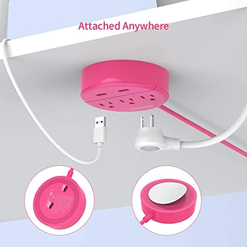 Power Strip with USB - NtonPower Pink Travel Power Strip Flat Plug, 3 pontos de venda e 2 portas USB Estação de carregamento