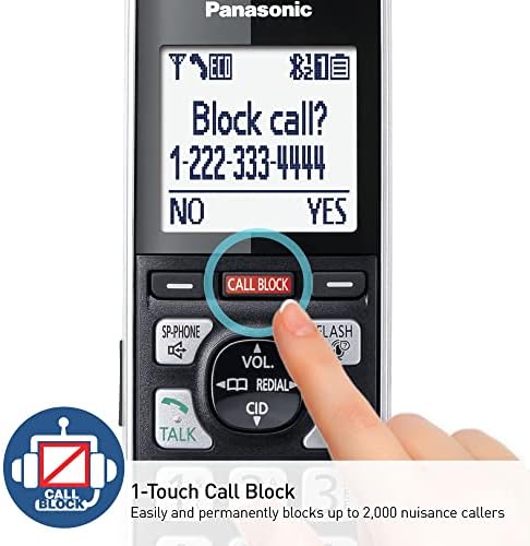 Telefone sem fio da Panasonic com bloco de chamada avançado, Link2Cell Bluetooth, alerta de golpe de um anel e gravação de duas