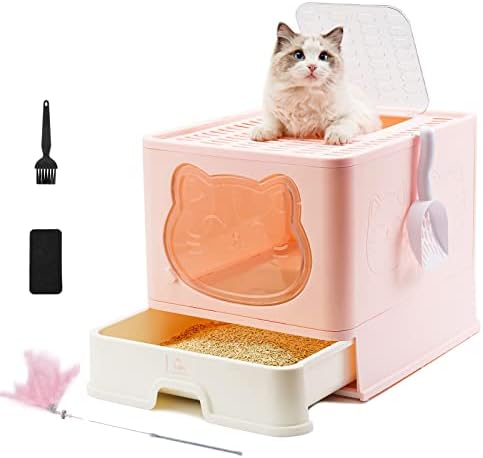 Hellomiao Caixa de areia de gato totalmente fechada com tampa, banheiro de gato extra grande dobrável, bandeja de ninhada