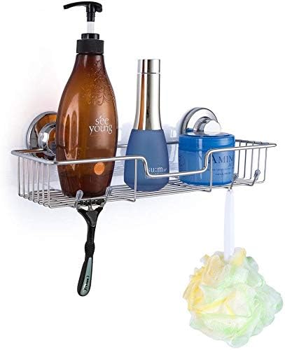 Caddy de chuveiro de sucção arcci, cesta de prateleira de chuveiro com ganchos, organizador de banheiro montado na parede - 304