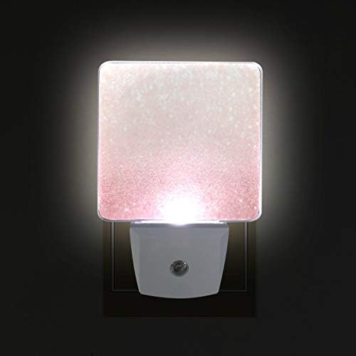 Nnight Light 2 pacote, pêssego coral rosa lantejoula falsa luminária de glitter led led com sensor de luz banheiro