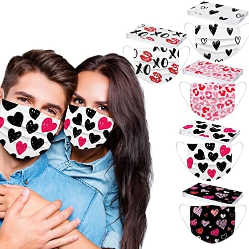 50pack máscaras de namorados descartáveis ​​para mulheres férias do dia dos namorados amam impressão de coração Face Protective