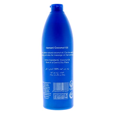 Óleo de cabelo de coco hemani - garrafa azul - 500 ml - natural e pura