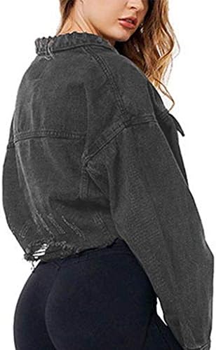 Jaqueta de jeans uofoco para mulheres senhoras casuais mangas compridas jeans curtos jeans fora de roupas de jeans