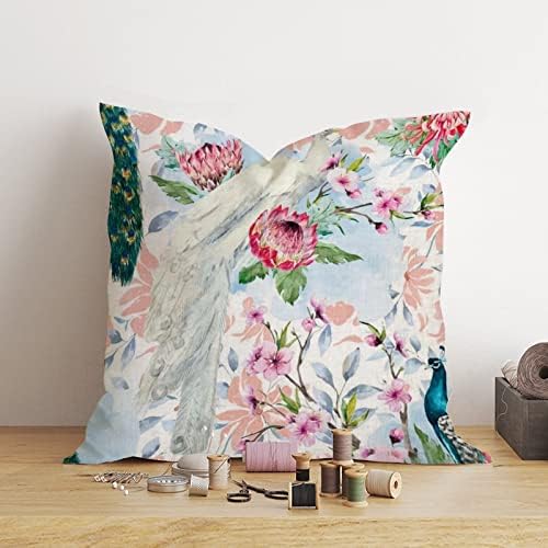Pavão rústico de peitoral roxo com flores Tampa de travesseiro de flores colorido colorido de almofada de almofada de capa de caia
