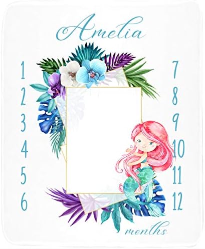 Mermaid Personalized Baby Blain - Under the Sea Theme - Floral and Flowers