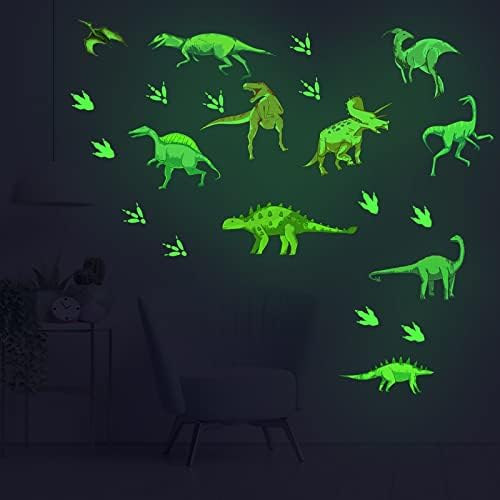 Adesivo de parede com coleta de dinossauros brilhantes e realistas e de lua e animais estrelados de parede decorativa para meninas