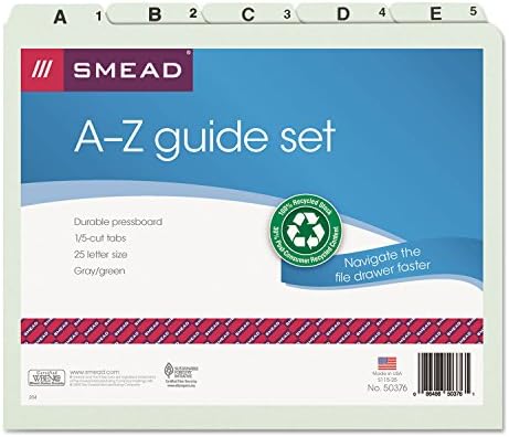 Smead 50376 Guias de arquivo de aba superior reciclada Alpha 1/5 guia Pressboard Letra 25/Set