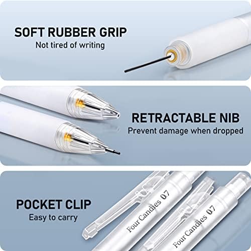Four Candies 12pack Pastel Gel Ink Pen Set + Lápis mecânico com estojo - 3pcs 0,7 mm Lápis mecânicos transparentes