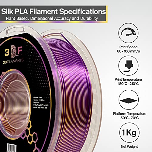 Filamento de impressão 3DF - Dual Cores Coextrusão Magic Silk Pla 3D Filamento para impressoras 3D FDM | Filamento de seda de ouro