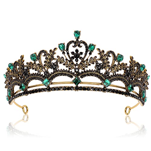 Coroas barrocas vintage coroa preta Crystal Green e Black Crowns for Women Halloween fantasia Tiara Crown Queen Black Wedding