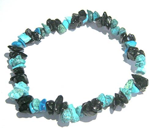 Crystalmiracle Protetive Black Tourmaline Turquoise Bracelete esticada Cura de cristal Energia psíquica Homens Mulheres