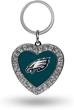Rico Industries NFL Philadelphia Eagles Metal Rhinestone Heart Keychain, 1,38 x 3 polegadas