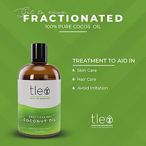 Óleo fracionado de Tleo - Qualidade Premium Pure Cocos Nucifera Oil, óleo de coco fracionado de grau terapêutico 4 oz / 118