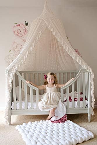 Wonder Space Canopy de cama para crianças elegantes - Rede de chiffon de renda com Pom Pom, Princess Girls Fairy Dream Tent, Berçário Berço Berço Pendurado Curta