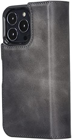 Caso Bayelon iPhone 13 Pro, estojo de carteira de couro completo com grãos completos, carteira de telefone magnética destacável,