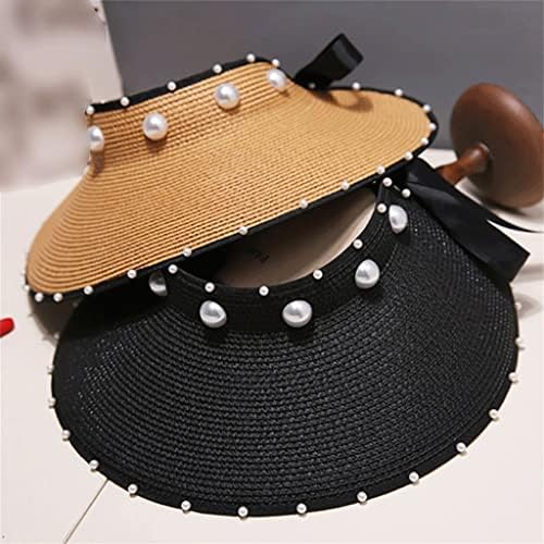 ZSEDP Chapéus de top vazio dobráveis ​​para mulheres de verão imitação de pérola de praia chaps de tampas de viseira